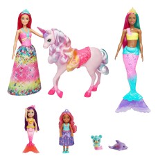 Barbie Dreamtopia 4 Fantasy Dolls and 3 Animal Friends, Fairytale Princess Set