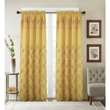 Burton Floral Embroidered 54″ x 90″ Curtain Panel With Attached Valance