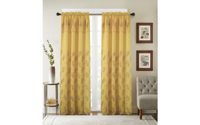 Burton Floral Embroidered 54″ x 90″ Curtain Panel With Attached Valance