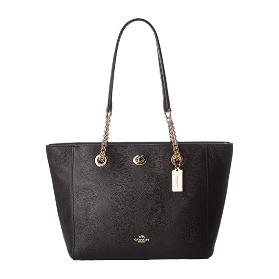 Women’s Pebbled Turnlock Chain Tote Handbag 27 Li/Black One Size