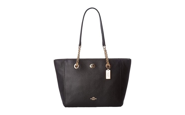  Women’s Pebbled Turnlock Chain Tote Handbag 27 Li/Black One Size