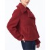  Juniors’ Faux-Fur Teddy Coat, Dark Red, XL