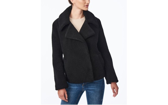  Juniors’ Faux-Fur Teddy Coat, Black, L