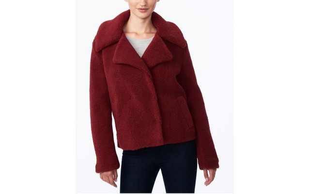  Juniors’ Faux-Fur Teddy Coat, Dark Red, XL