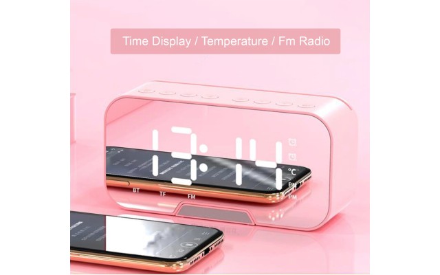 Digital Alarm Clock Radio: 5.5” Large LED Display with 3 Brightness Dimmer, Dual Alarms, FM Radio, Bluetooth Speaker Clock for Home Bedside Bedroom, Pink