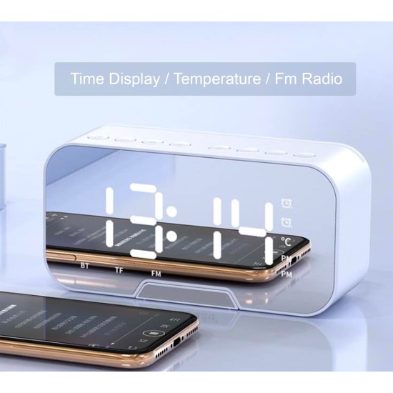 Digital Alarm Clock Radio: 5.5” Large LED Display with 3 Brightness Dimmer, Dual Alarms, FM Radio, Bluetooth Speaker Clock for Home Bedside Bedroom, White