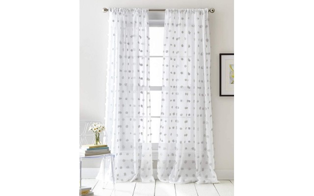 Ella Sheer Window Curtain Panel Pair, 50 x 96 inch, Grey