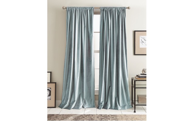  Modern Knotted Velvet Lined Curtain Panel Pair, Blue, 84-inch Panel Pair