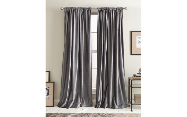  Modern Knotted Velvet Lined Curtain Panel Pair, Gray, 108-inch Panel Pair