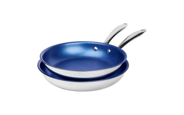  Diamond PRO Stainless Steel Tri-Ply Exterior with  Non-Stick Interior in Blue Saute Pans, 2-piece Set