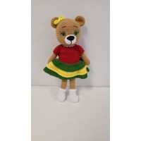 Handmade Amigurumi Wool Adorable Girl & Boy Teddy Bears with Colorful Skirts, Green&Yellow Skirt - 3.54 inches, 3.54