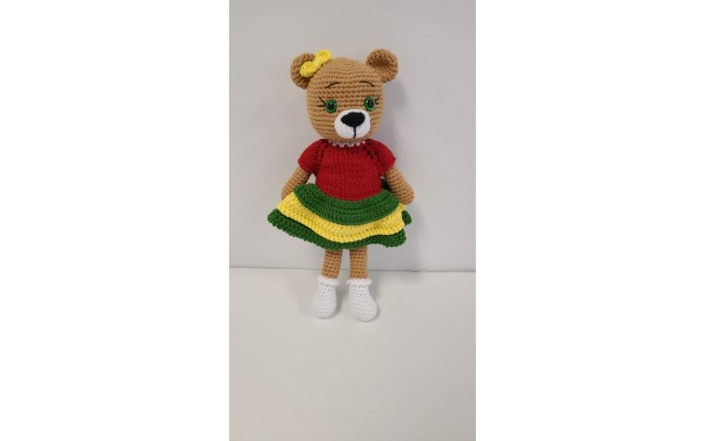 Handmade Amigurumi Wool Adorable Girl & Boy Teddy Bears with Colorful Skirts, Green&Yellow Skirt - 3.54 inches, 3.54