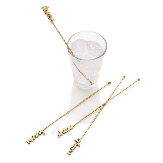  Set of 4 Steel Gold-Tone Cocktail Stirrers
