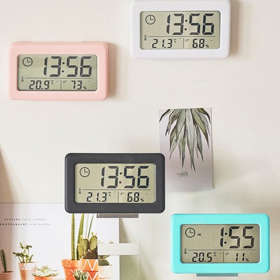 Indoor Thermometer Alarm Clock Display Digital Room Thermometer Hygrometer Thermometer, Black