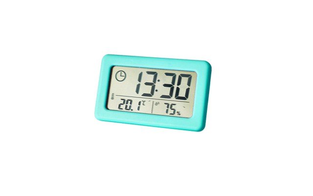 Indoor Thermometer Alarm Clock Display Digital Room Thermometer Hygrometer Thermometer, Blue
