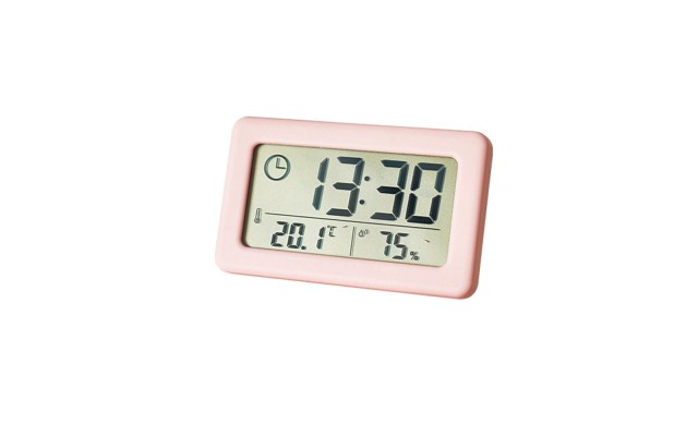 Indoor Thermometer Alarm Clock Display Digital Room Thermometer Hygrometer Thermometer, Pink
