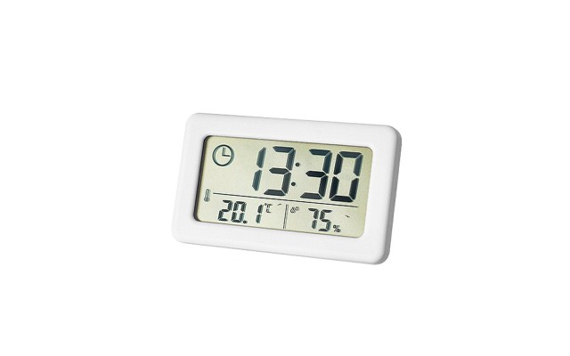 Indoor Thermometer Alarm Clock Display Digital Room Thermometer Hygrometer Thermometer, White