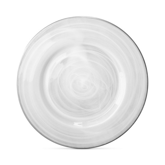  Alabaster Glass Charger Plate With Silver-Tone Rim