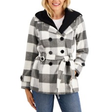 Jou Jou Juniors’ Double-Breasted Belted Hoodie Coat