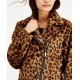  Juniors' Faux-Fur Leopard-Print Moto Jacket, Brown, XS