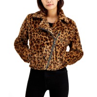 Jou Jou Juniors' Faux-Fur Leopard-Print Moto Jacket, Brown, S