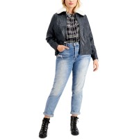 Jou Jou Juniors’ Trendy Plus Size Faux-Fur-Collar Faux-Leather Jacket