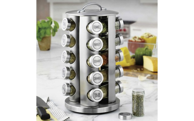  20 Jar Revolving Stainless Steel Spice Rack with Free Spice Refills