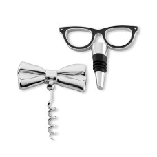 Kate Spade New York Two of a Kind Eye Glasses Wine Bottle Stopper and Bow Tie Corkscrew Set