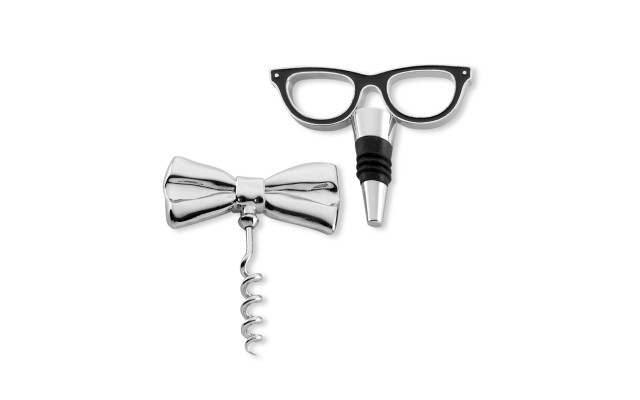  New York Two of a Kind Eye Glasses Wine Bottle Stopper and Bow Tie Corkscrew Set