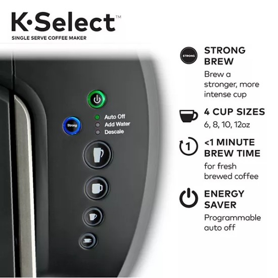  K-Select Single-Serve K-Cup Pod Coffee Maker with Strength Control, Matte Black