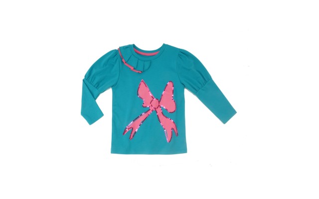  Girls Pink Bow Sequined Graphic Printed Peruvian Cotton T-Shirt – Puff Sleeve, Frill Crewneck, Parrot, 3