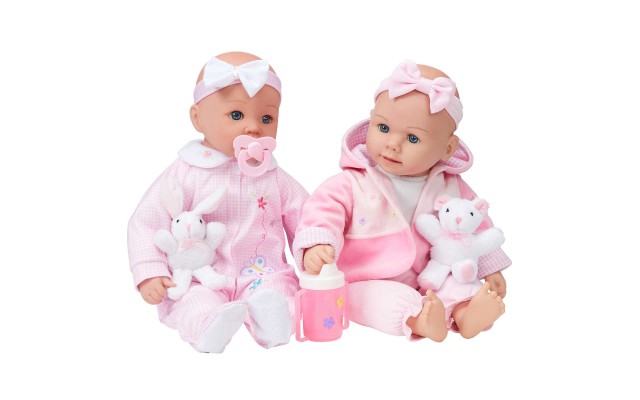  Two 18” Baby Dolls with Outfits and Headband Baby Emma and Allie Twin Dolls Set