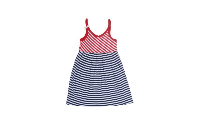  Toddler Baby Girls Striped Peruvian Cotton Dress – Strappy, Long Skirt, Whte/Crimson/Midnight, 2