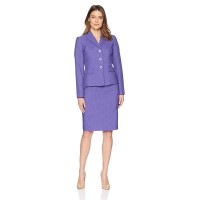 Le Suit Women’s Weave 3 Button Wide Lapel Skirt Suit (Orchid/Black, 24W)