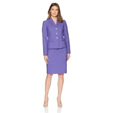 Le Suit Women’s Weave 3 Button Wide Lapel Skirt Suit (Orchid/Black, 24W)