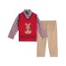 Little Boys Holiday Deer 3 Piece Sweater Set, Dark Red, 7
