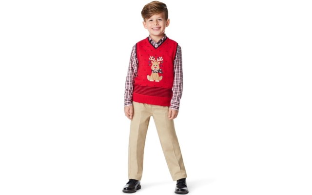 Little Boys Holiday Deer 3 Piece Sweater Set, Dark Red, 7