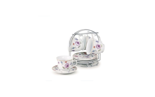   Cups and Saucers,8 pc, 8 oz., Purple, One Size