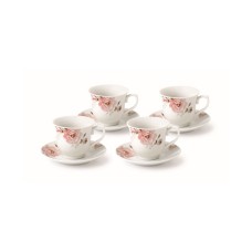 Lorren Home Trends Floral 8 Piece 8oz Tea or Coffee Cup and Saucer Set, Service
