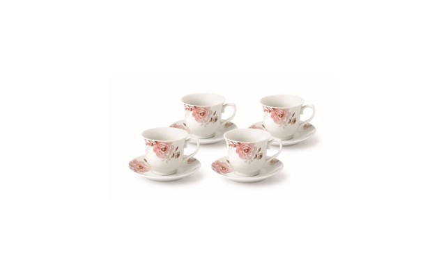  Floral 8 Piece 8oz Tea or Coffee Cup and Saucer Set, Service