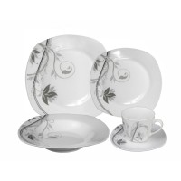 Lorren Home Trends Porcelain 20 Piece Square Dinnerware Set Service for 4
