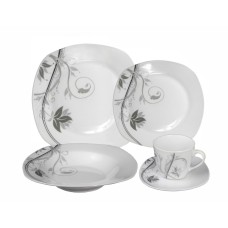 Lorren Home Trends Porcelain 20 Piece Square Dinnerware Set Service for 4