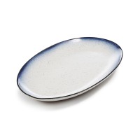 Lucky Brand Blue Edge 16In Platter In White W/ Blue Edge