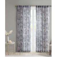 Madison Park Simone Floral Design Sheer Single Window Curtain Voile Privacy Drape for Bedroom, Gray, 50