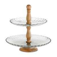 Martha Stewart Collection Glass & Wood 2-Tier Server