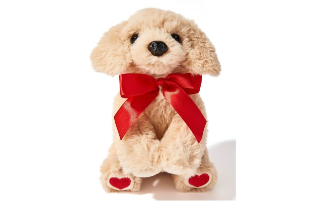  Valentine’s Day Plush Dog with Red Bow & Heart-Shaped