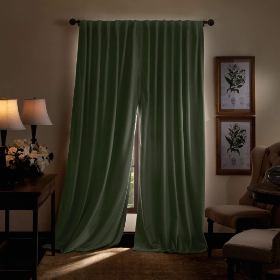  Lucca Velvet Blackout Back Tab Window Curtain Panel Pair, 95″, Green