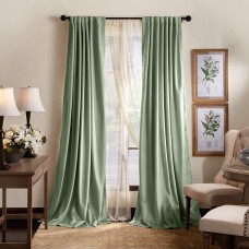Martha Stewart Lucca Velvet Blackout Back Tab Window Curtain Panel Pair, 95″, Green