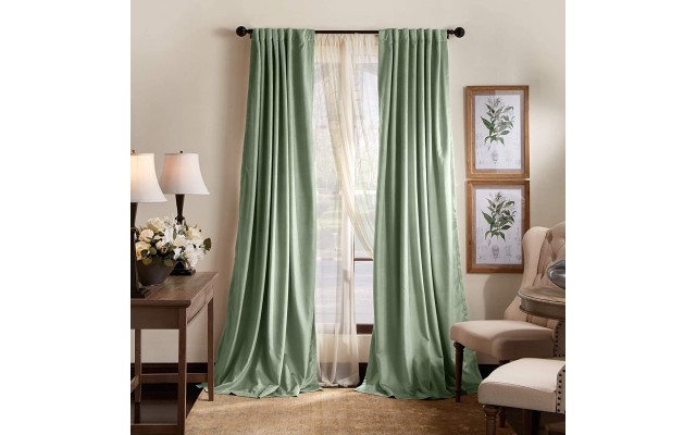  Lucca Velvet Blackout Back Tab Window Curtain Panel Pair, 95″, Green