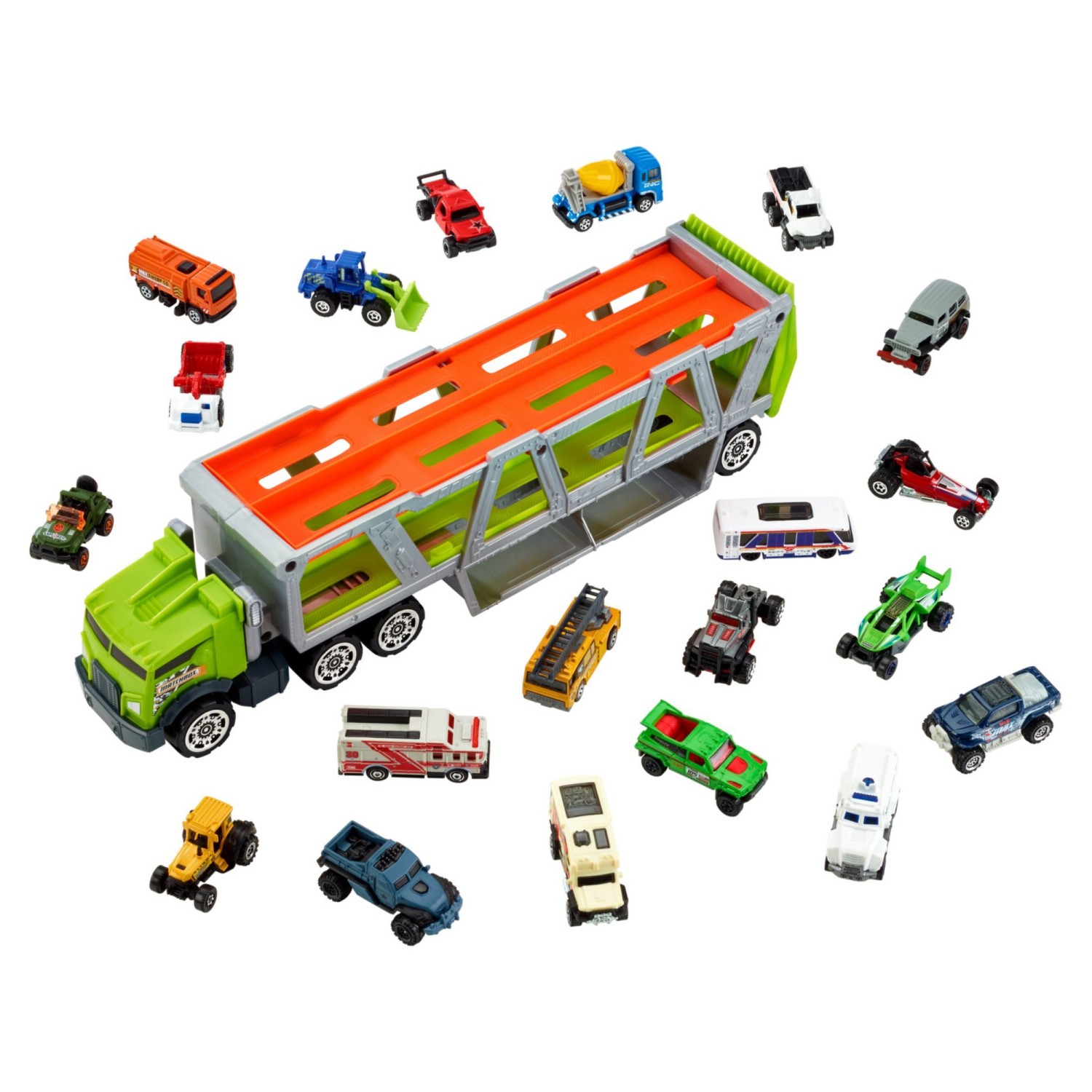 matchbox mattel transporter with 20 cars